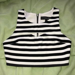 White and black sleeveless crop top